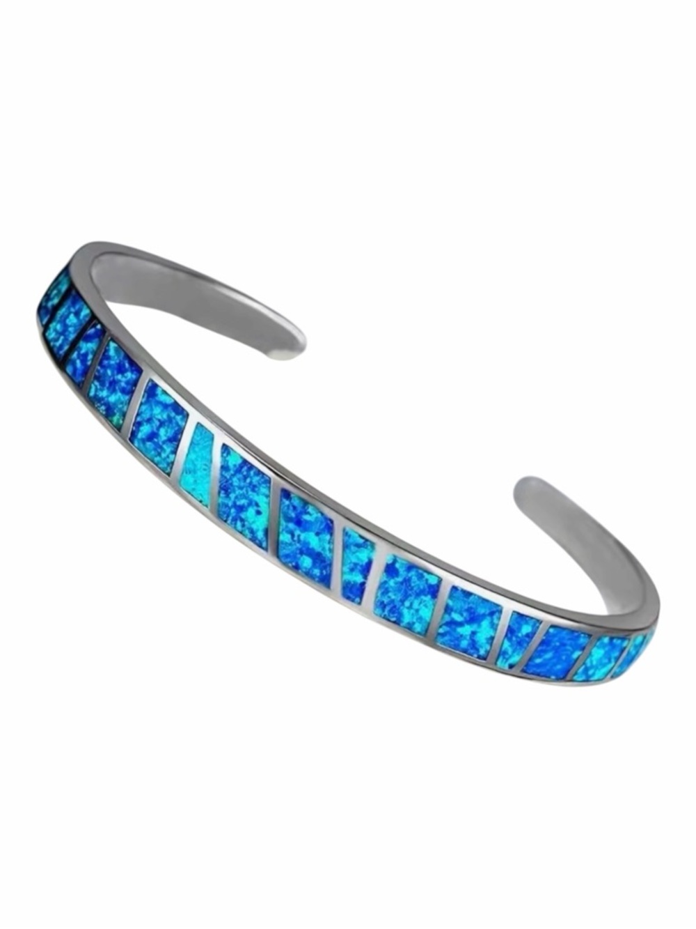 Blue Opal Inlay Silver Cuff Bracelet - Women Jewelry. NWOT